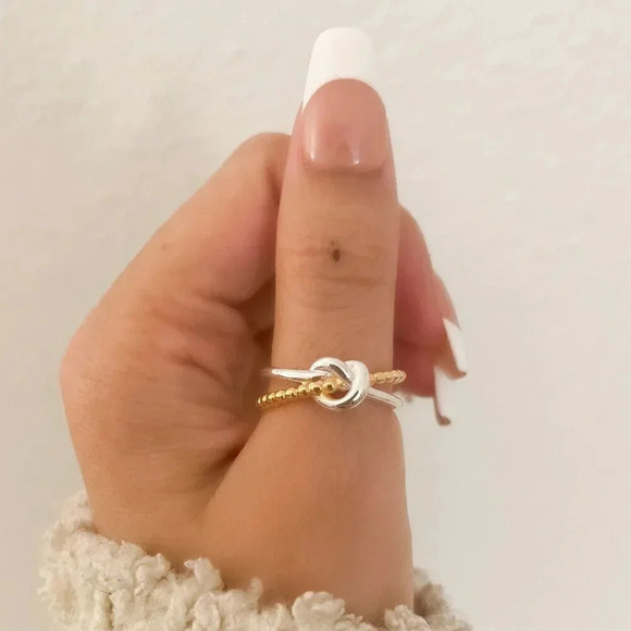 925 Sterling Two Tone Ring Knot Ring Minimalist Dainty Ring Tie Ring Braid Ring - Picture 5 of 10